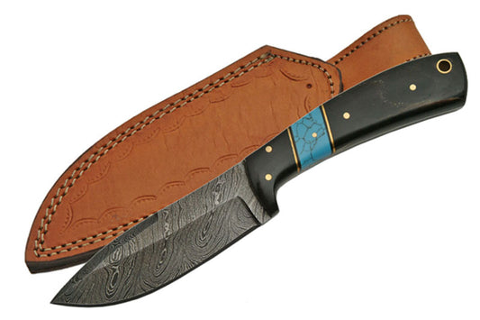 Damascus Steel Blade Hunting Knife - Turquoise
